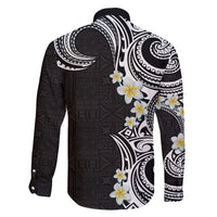 Aloha Polynesian Plumeria Flower Family Matching Tank Maxi Dress and Hawaiian Shirt Black White Color