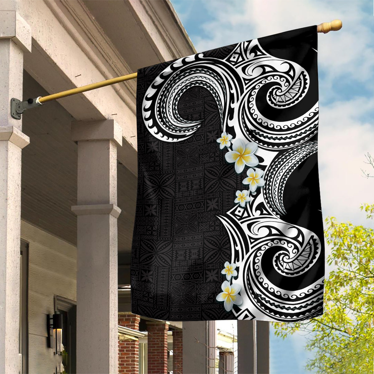 Aloha Polynesian Plumeria Flower Garden Flag Black White Color LT03 House Flag Black - Polynesian Pride