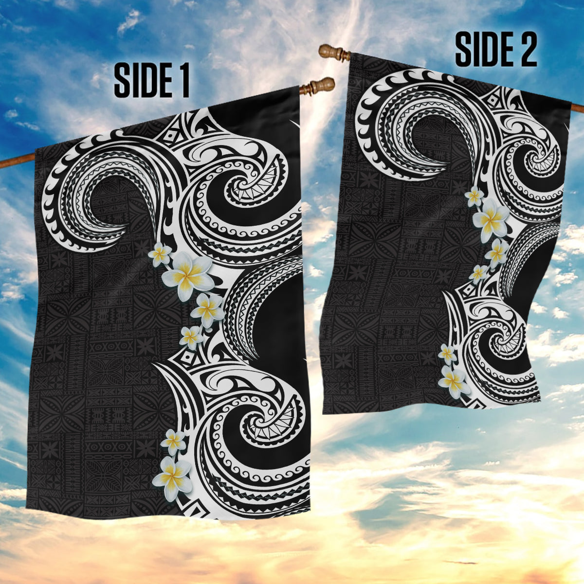 Aloha Polynesian Plumeria Flower Garden Flag Black White Color LT03 - Polynesian Pride