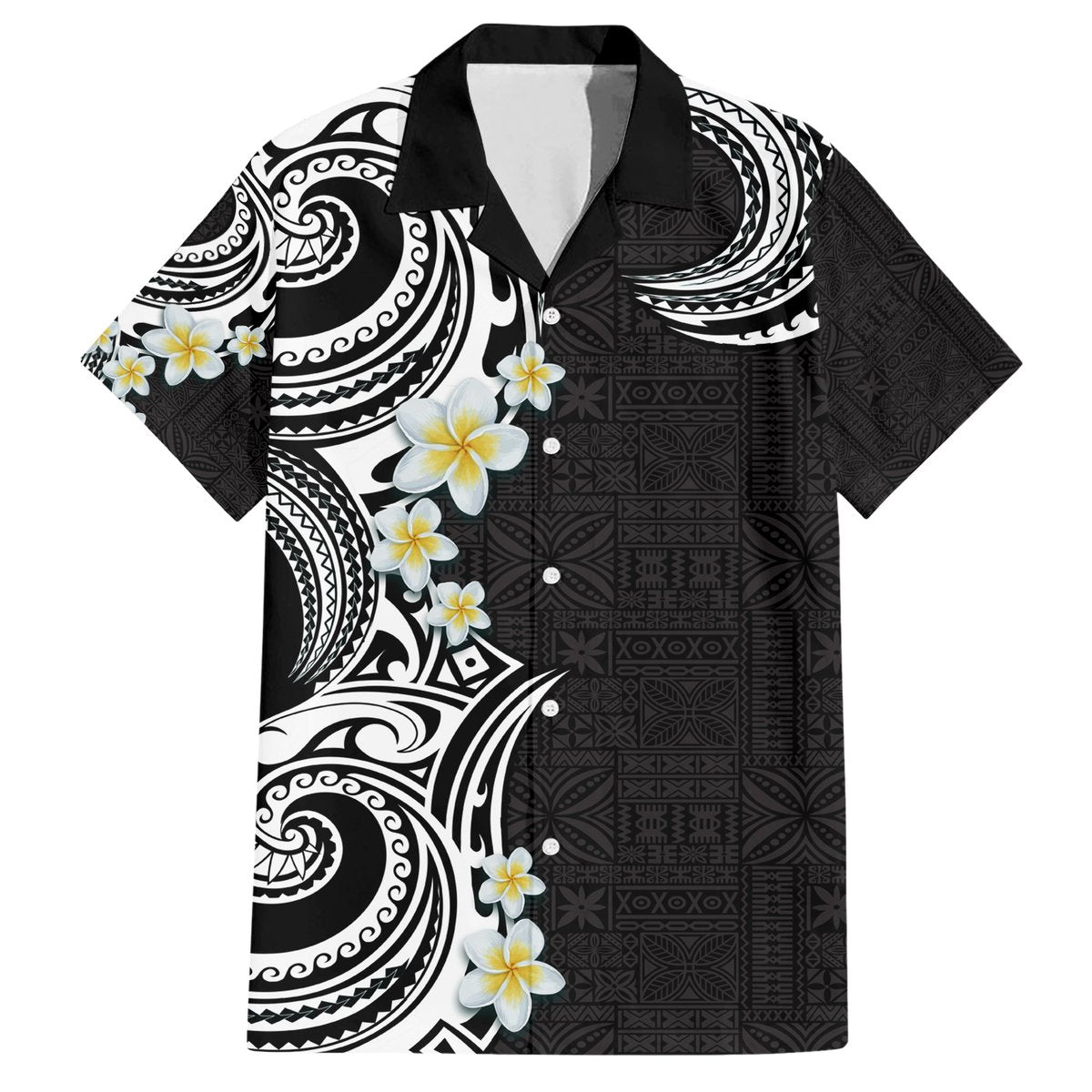 Aloha Polynesian Plumeria Flower Hawaiian Shirt Black White Color LT03 Black - Polynesian Pride