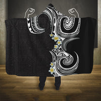 Aloha Polynesian Plumeria Flower Hooded Blanket Black White Color LT03 One Size Black - Polynesian Pride