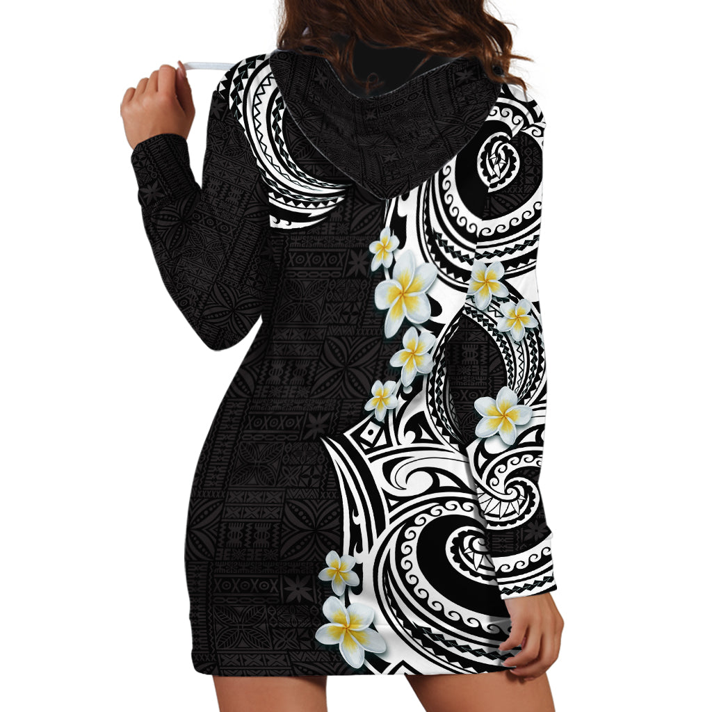 Aloha Polynesian Plumeria Flower Hoodie Dress Black White Color LT03 - Polynesian Pride