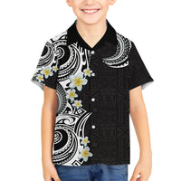 Aloha Polynesian Plumeria Flower Kid Hawaiian Shirt Black White Color LT03 Kid Black - Polynesian Pride