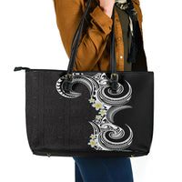Aloha Polynesian Plumeria Flower Leather Tote Bag Black White Color LT03 - Polynesian Pride
