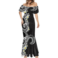 Aloha Polynesian Plumeria Flower Mermaid Dress Black White Color