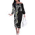 Aloha Polynesian Plumeria Flower Off The Shoulder Long Sleeve Dress Black White Color