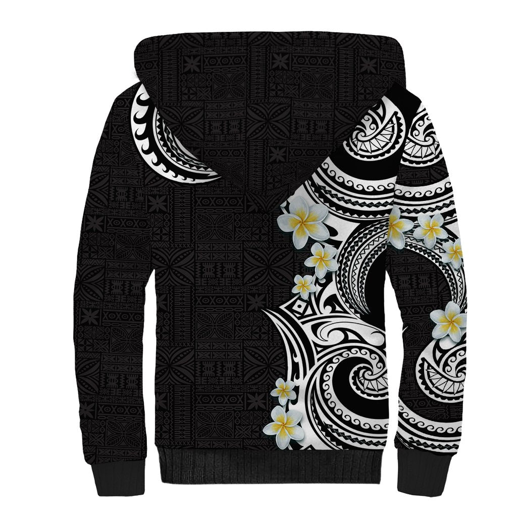 Aloha Polynesian Plumeria Flower Sherpa Hoodie Black White Color LT03 - Polynesian Pride