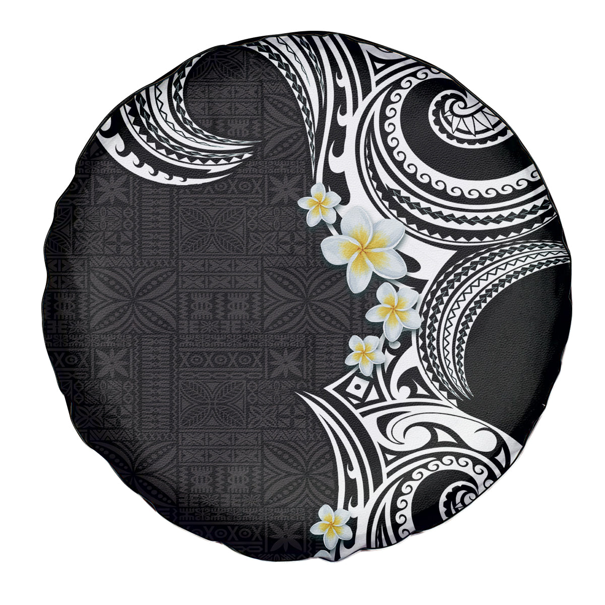 Aloha Polynesian Plumeria Flower Spare Tire Cover Black White Color LT03 - Polynesian Pride