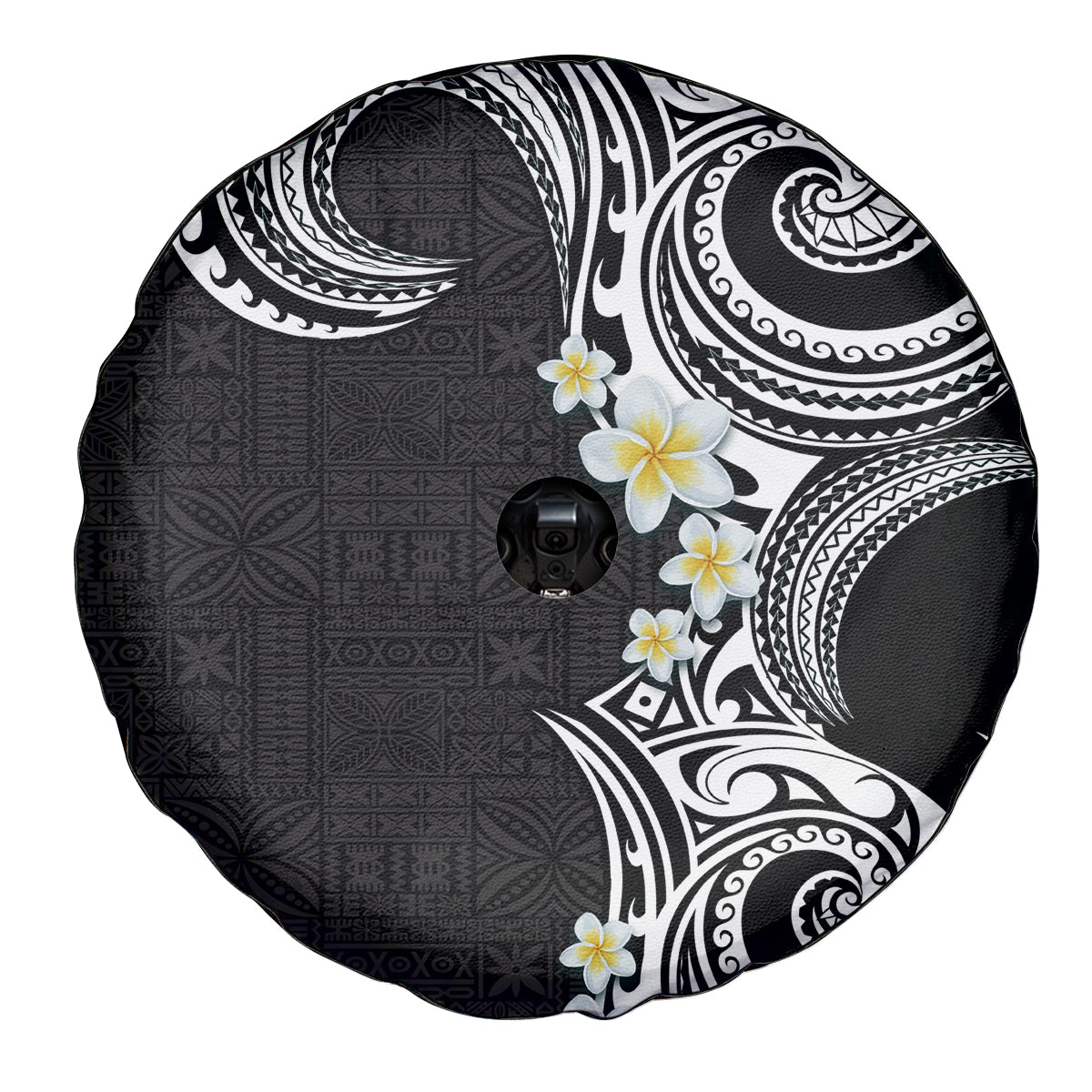 Aloha Polynesian Plumeria Flower Spare Tire Cover Black White Color LT03 - Polynesian Pride