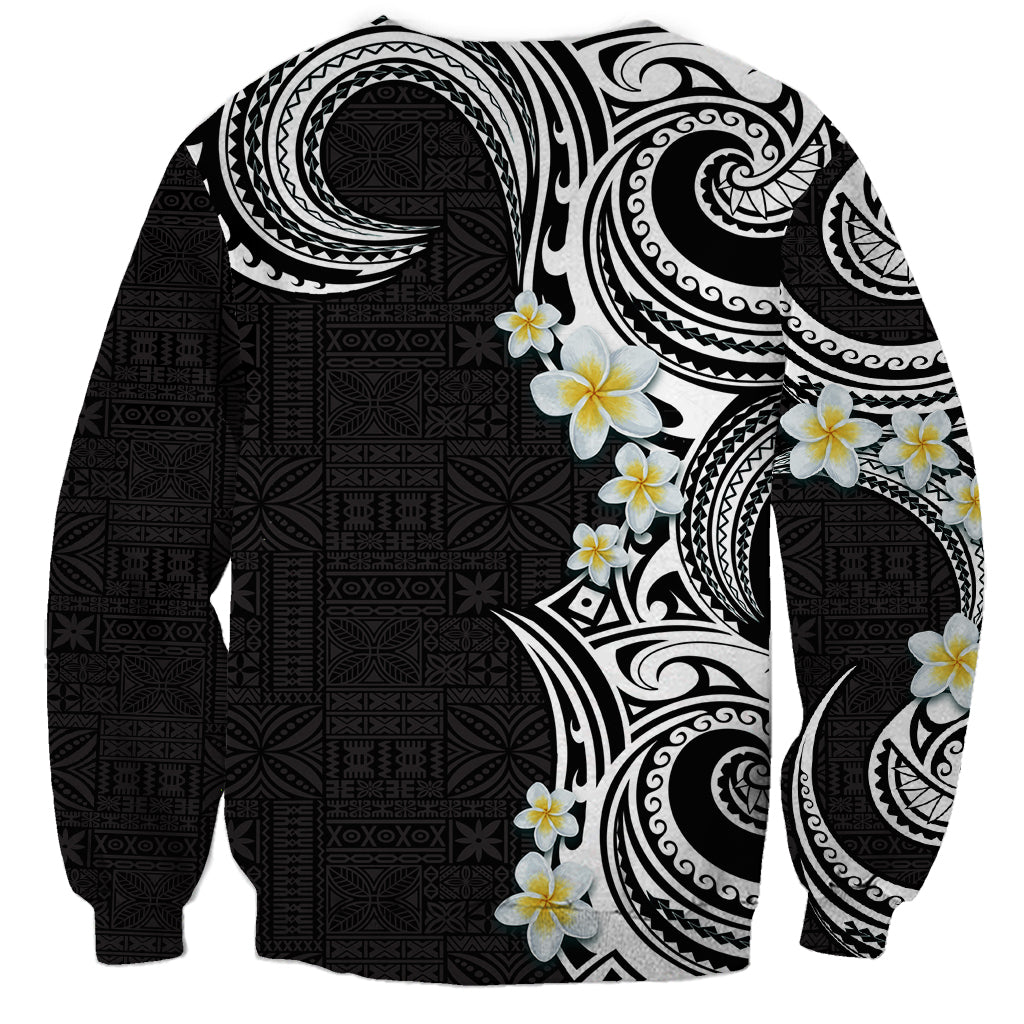 Aloha Polynesian Plumeria Flower Sweatshirt Black White Color LT03 - Polynesian Pride