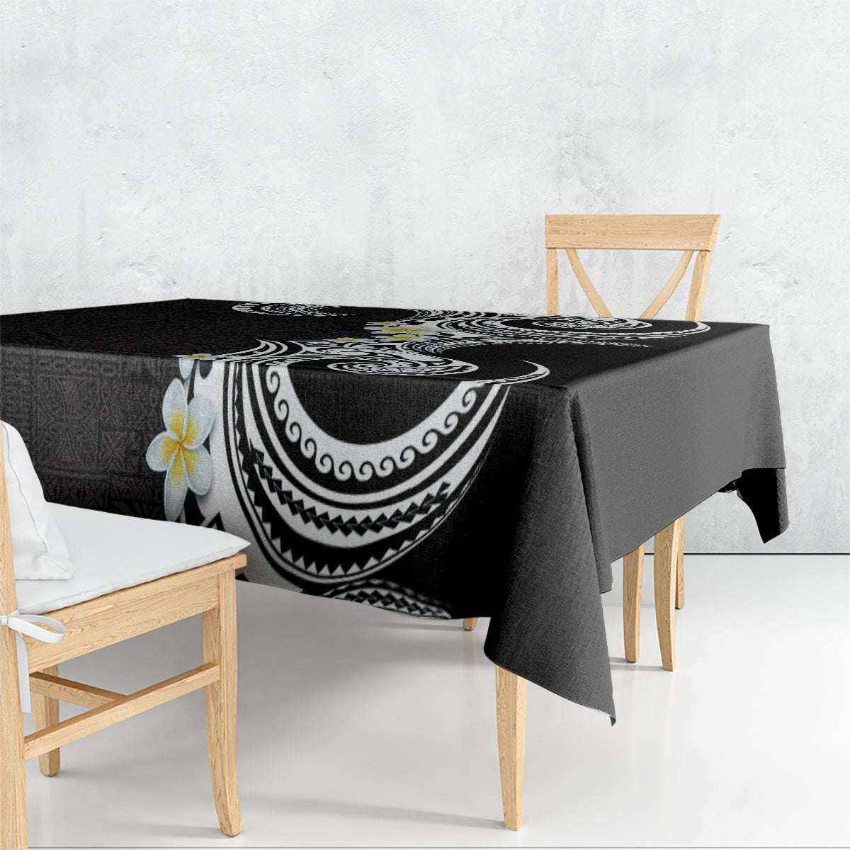 Aloha Polynesian Plumeria Flower Tablecloth Black White Color LT03 - Polynesian Pride