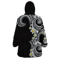 Aloha Polynesian Plumeria Flower Wearable Blanket Hoodie Black White Color LT03 - Polynesian Pride
