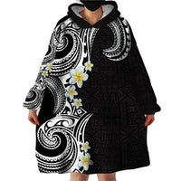 Aloha Polynesian Plumeria Flower Wearable Blanket Hoodie Black White Color LT03 - Polynesian Pride