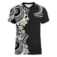 Aloha Polynesian Plumeria Flower Women V-Neck T-Shirt Black White Color