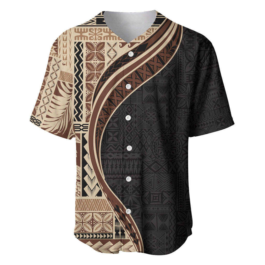 Samoa Siapo Motif and Tapa Pattern Half Style Baseball Jersey Beige Color