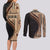 Samoa Siapo Motif and Tapa Pattern Half Style Couples Matching Long Sleeve Bodycon Dress and Long Sleeve Button Shirt Beige Color