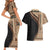 Samoa Siapo Motif and Tapa Pattern Half Style Couples Matching Short Sleeve Bodycon Dress and Hawaiian Shirt Beige Color