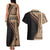 Samoa Siapo Motif and Tapa Pattern Half Style Couples Matching Tank Maxi Dress and Hawaiian Shirt Beige Color