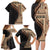 Samoa Siapo Motif and Tapa Pattern Half Style Family Matching Long Sleeve Bodycon Dress and Hawaiian Shirt Beige Color