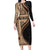 Samoa Siapo Motif and Tapa Pattern Half Style Family Matching Long Sleeve Bodycon Dress and Hawaiian Shirt Beige Color