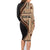 Samoa Siapo Motif and Tapa Pattern Half Style Family Matching Long Sleeve Bodycon Dress and Hawaiian Shirt Beige Color