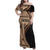 Samoa Siapo Motif and Tapa Pattern Half Style Family Matching Off Shoulder Maxi Dress and Hawaiian Shirt Beige Color