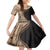 Samoa Siapo Motif and Tapa Pattern Half Style Family Matching Off Shoulder Short Dress and Hawaiian Shirt Beige Color