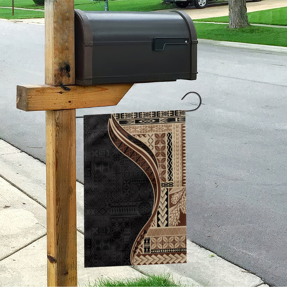 Samoa Siapo Motif and Tapa Pattern Half Style Garden Flag Beige Color