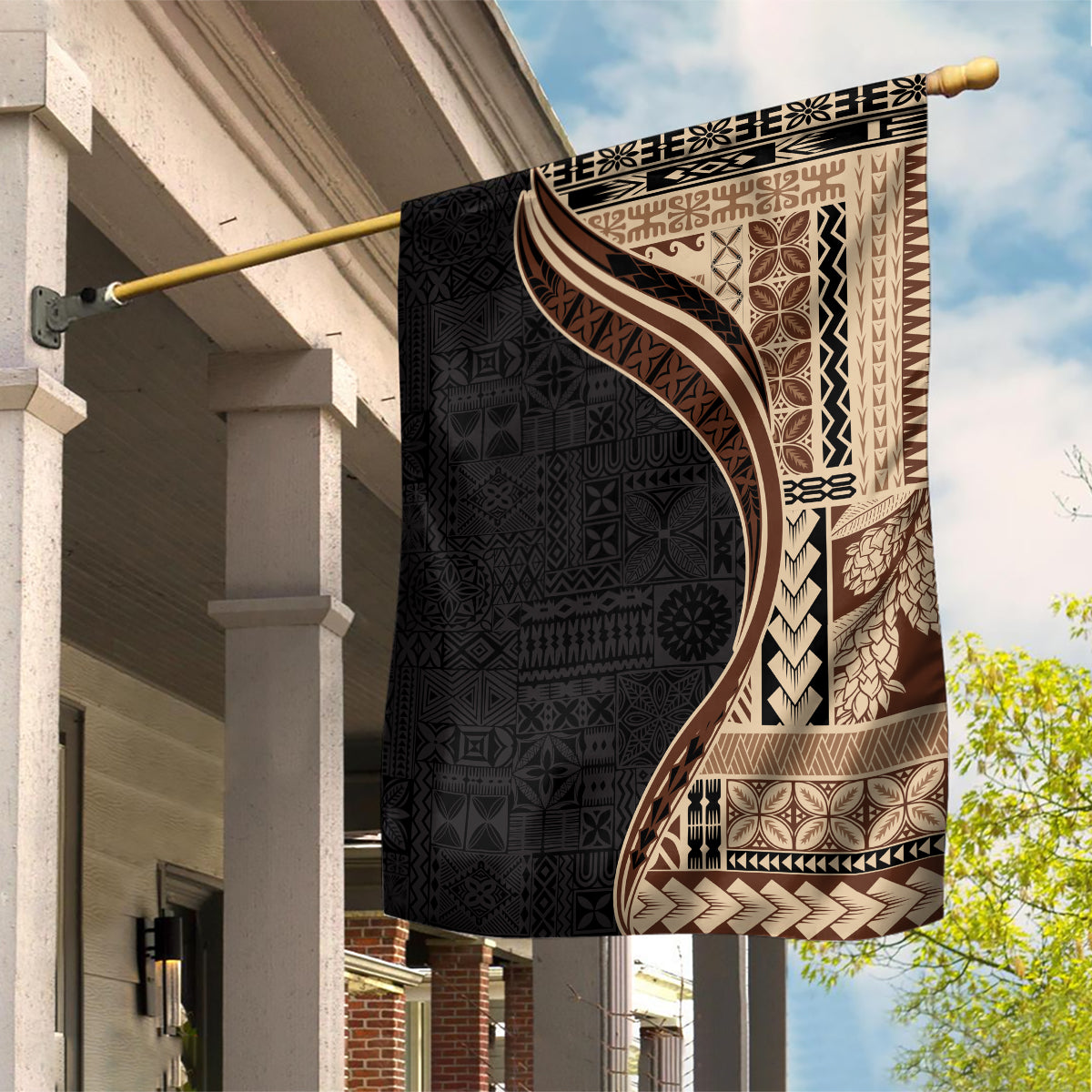Samoa Siapo Motif and Tapa Pattern Half Style Garden Flag Beige Color