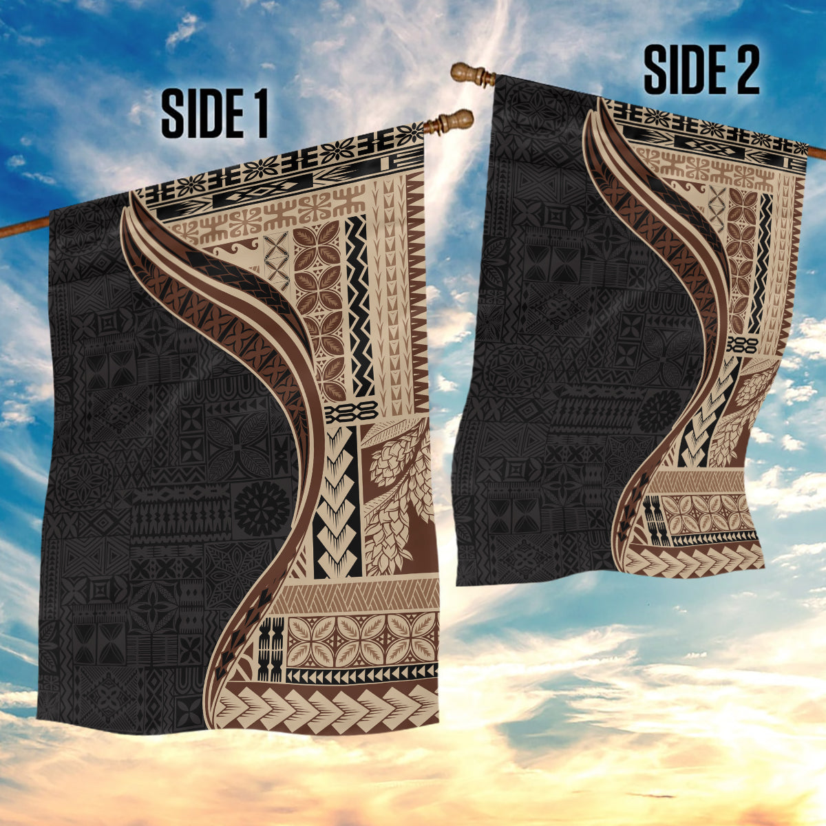 Samoa Siapo Motif and Tapa Pattern Half Style Garden Flag Beige Color