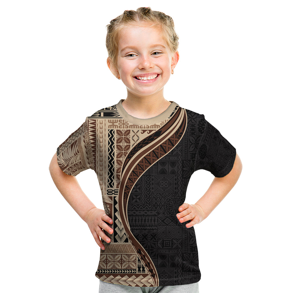 Samoa Siapo Motif and Tapa Pattern Half Style Kid T Shirt Beige Color