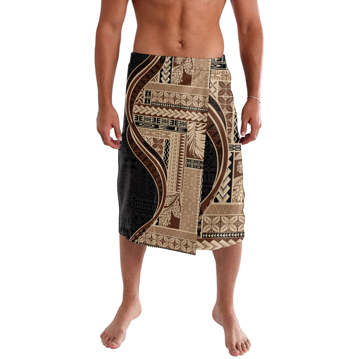 Samoa Siapo Motif and Tapa Pattern Half Style Lavalava Beige Color