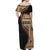 Samoa Siapo Motif and Tapa Pattern Half Style Off Shoulder Maxi Dress Beige Color