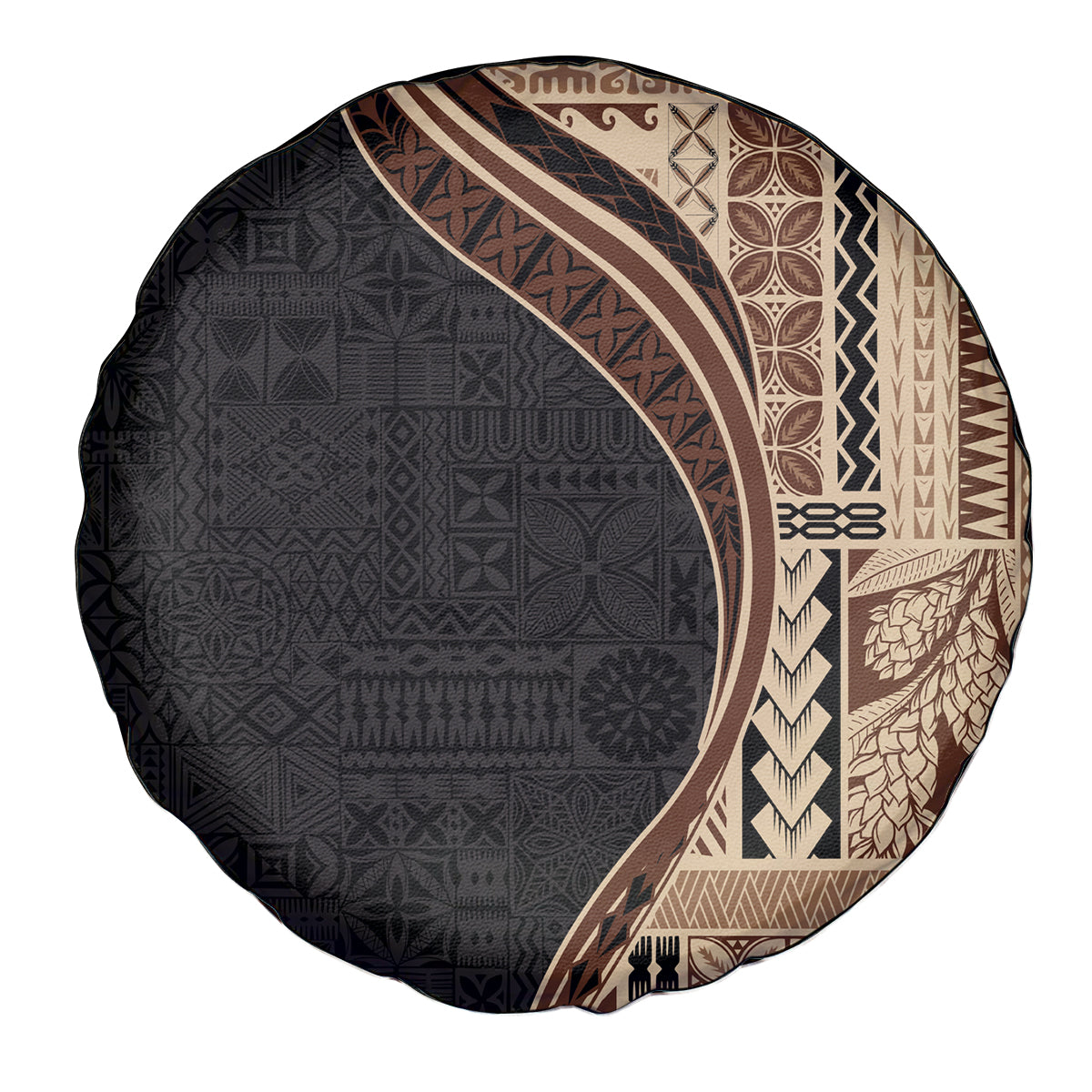 Samoa Siapo Motif and Tapa Pattern Half Style Spare Tire Cover Beige Color
