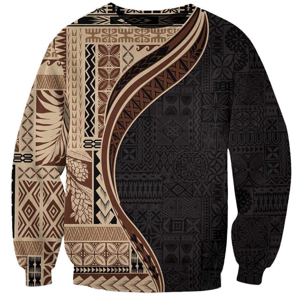 Samoa Siapo Motif and Tapa Pattern Half Style Sweatshirt Beige Color