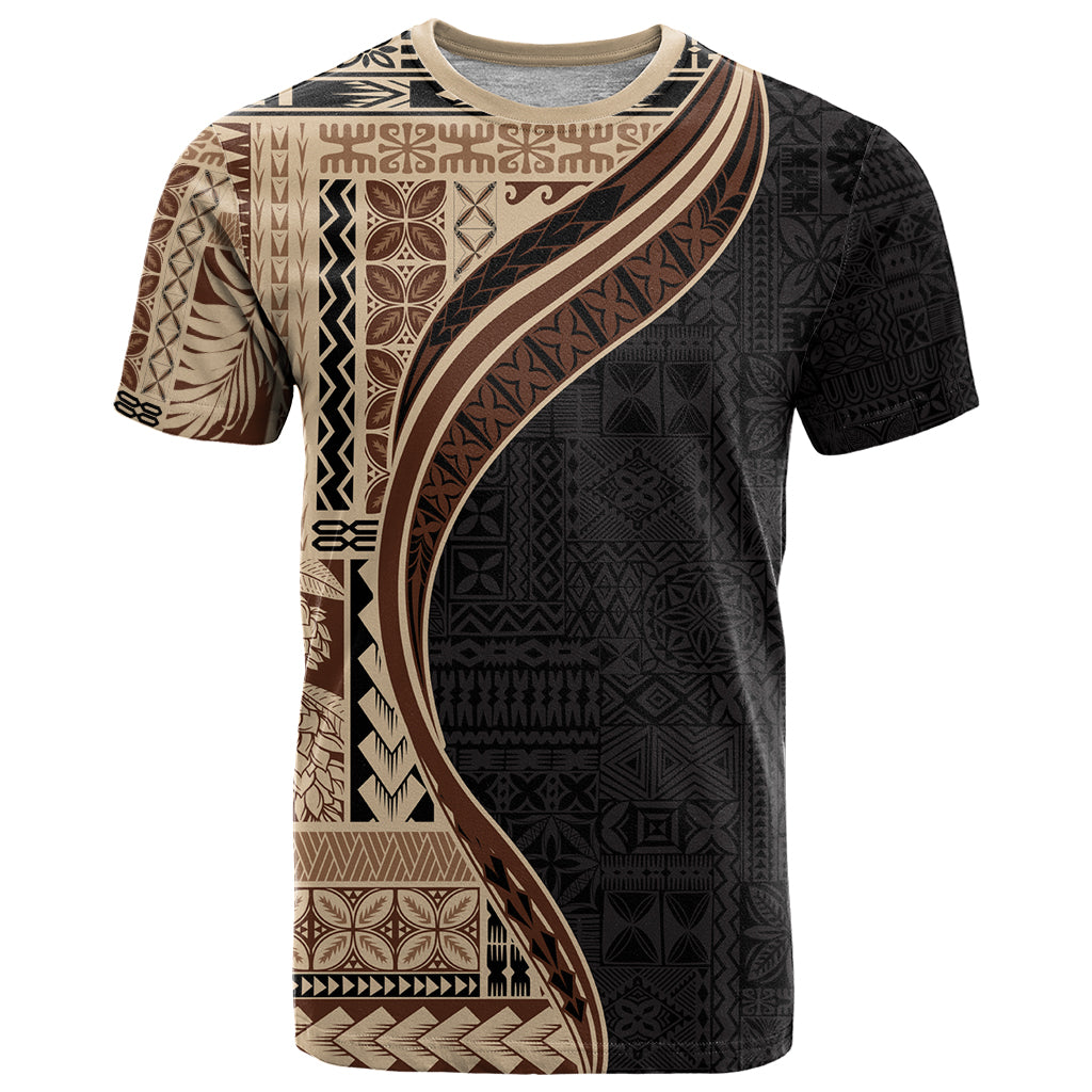 Samoa Siapo Motif and Tapa Pattern Half Style T Shirt Beige Color