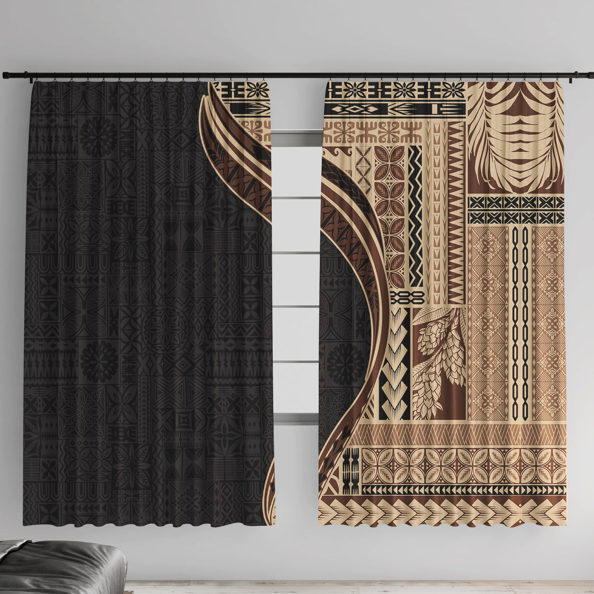 Samoa Siapo Motif and Tapa Pattern Half Style Window Curtain Beige Color