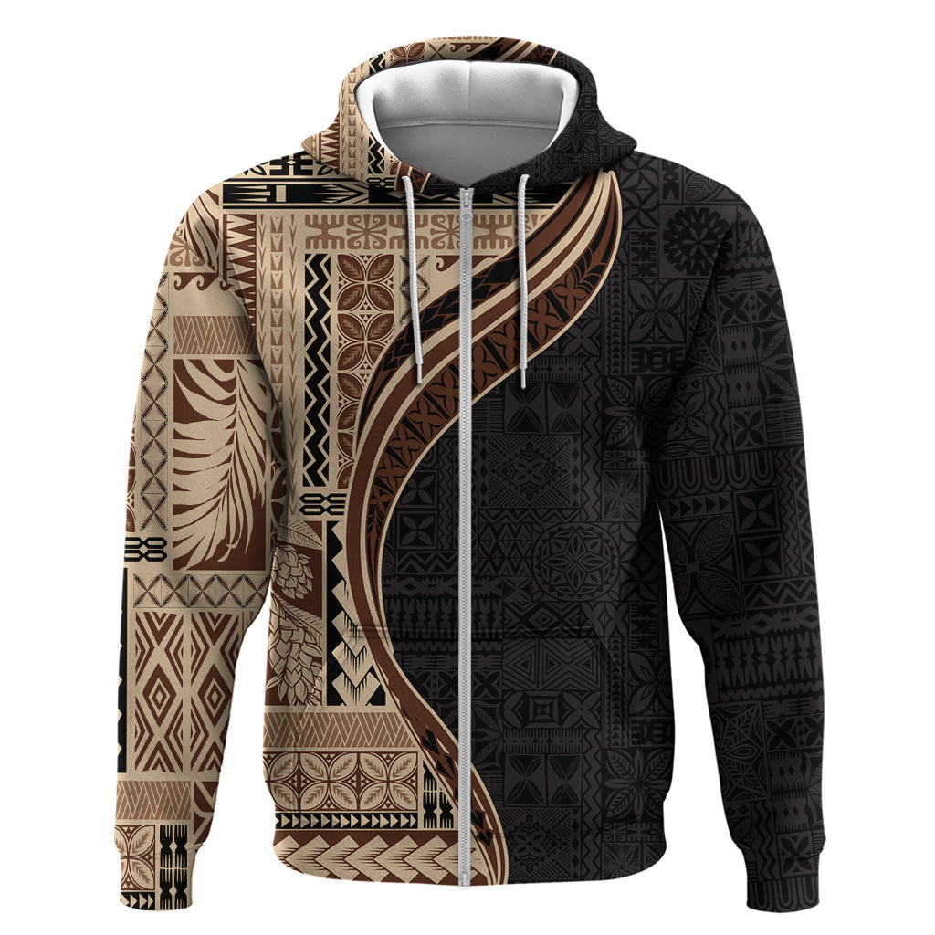 Samoa Siapo Motif and Tapa Pattern Half Style Zip Hoodie Beige Color