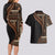 Samoa Siapo Motif and Tapa Pattern Half Style Couples Matching Long Sleeve Bodycon Dress and Hawaiian Shirt Black Color