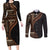 Samoa Siapo Motif and Tapa Pattern Half Style Couples Matching Long Sleeve Bodycon Dress and Long Sleeve Button Shirt Black Color