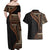 Samoa Siapo Motif and Tapa Pattern Half Style Couples Matching Off Shoulder Maxi Dress and Hawaiian Shirt Black Color