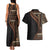 Samoa Siapo Motif and Tapa Pattern Half Style Couples Matching Tank Maxi Dress and Hawaiian Shirt Black Color