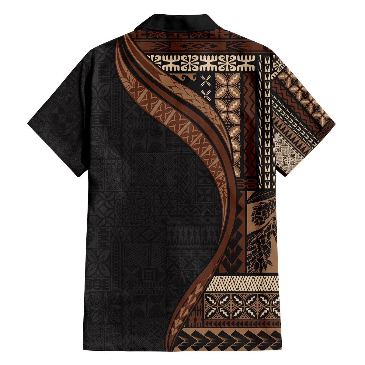 Samoa Siapo Motif and Tapa Pattern Half Style Family Matching Off Shoulder Maxi Dress and Hawaiian Shirt Black Color
