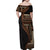 Samoa Siapo Motif and Tapa Pattern Half Style Family Matching Off Shoulder Maxi Dress and Hawaiian Shirt Black Color