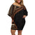 Samoa Siapo Motif and Tapa Pattern Half Style Family Matching Off Shoulder Short Dress and Hawaiian Shirt Black Color