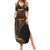 Samoa Siapo Motif and Tapa Pattern Half Style Family Matching Summer Maxi Dress and Hawaiian Shirt Black Color