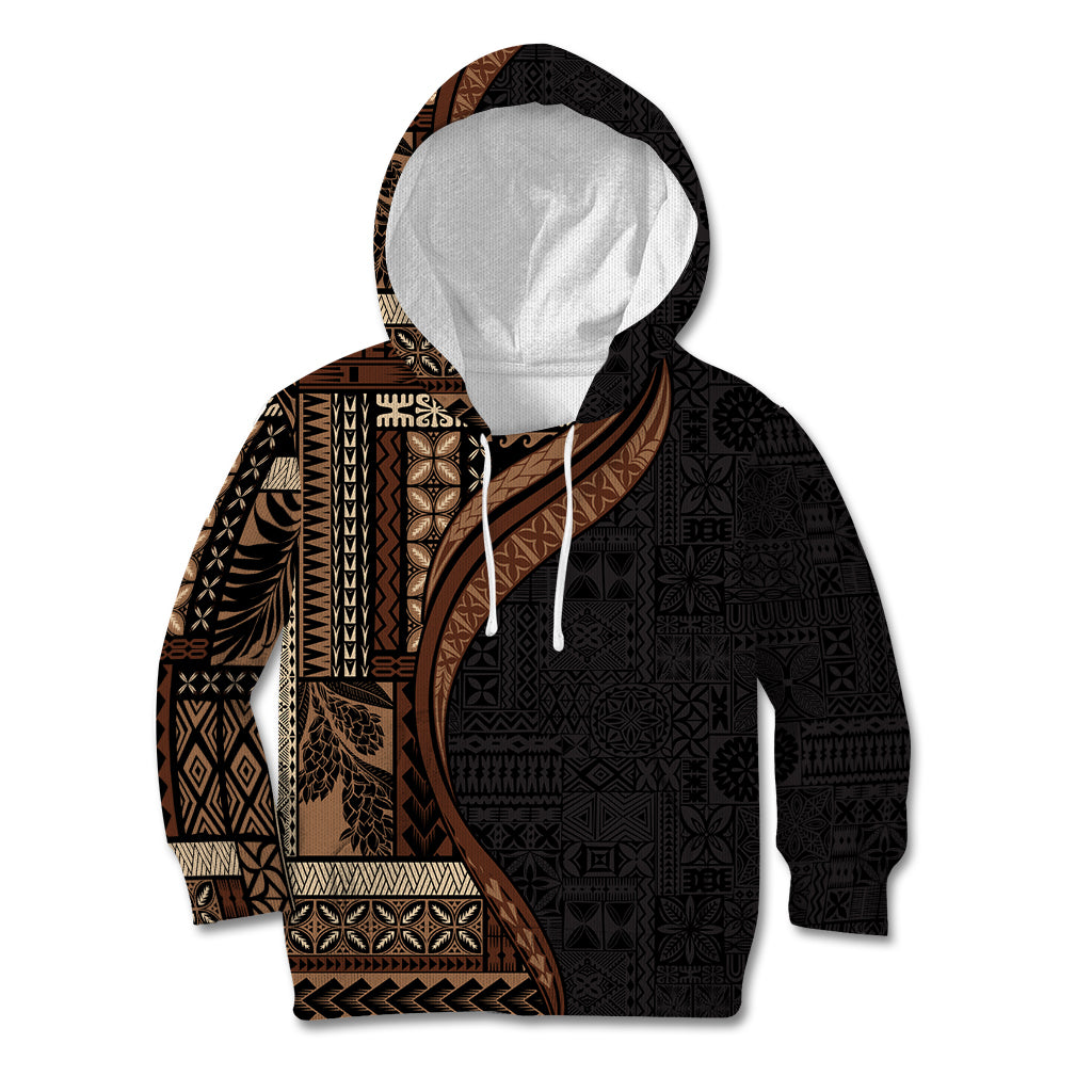 Samoa Siapo Motif and Tapa Pattern Half Style Kid Hoodie Black Color