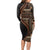 Samoa Siapo Motif and Tapa Pattern Half Style Long Sleeve Bodycon Dress Black Color