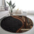 Samoa Siapo Motif and Tapa Pattern Half Style Round Carpet Black Color