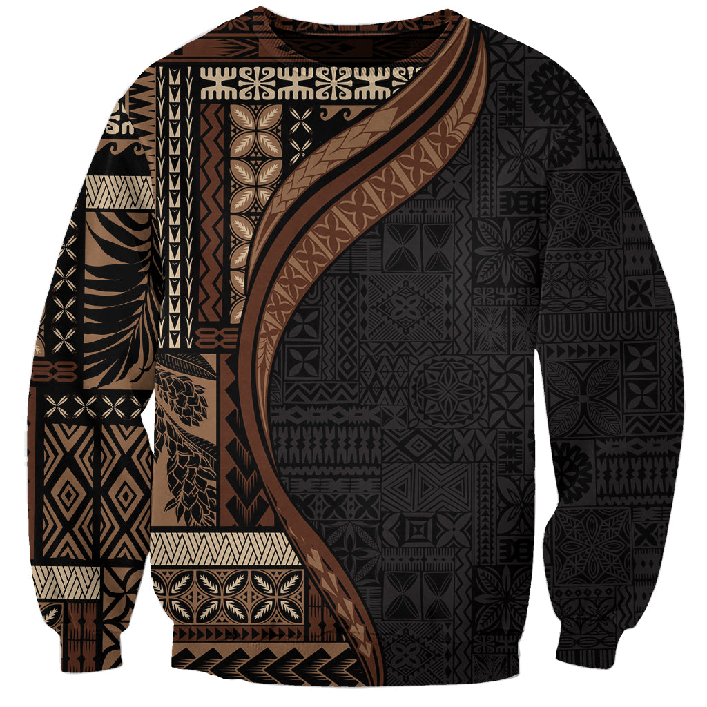 Samoa Siapo Motif and Tapa Pattern Half Style Sweatshirt Black Color